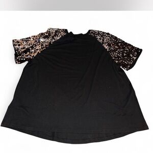 2XL SHEIN Black Top with Sequin Sleeves